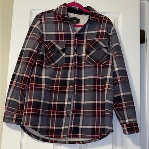 Stylish Men's Plaid Shirt Jacket - Burgundy and Gray NEVER WORN